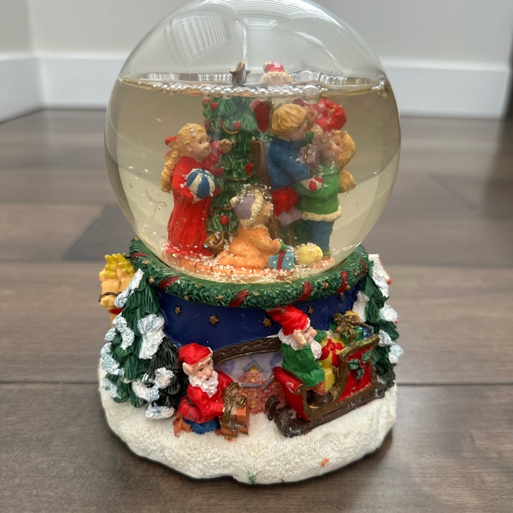Vintage Festive Christmas Snow Globe with Santa and Children
